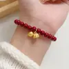 Novo Pulseira Dourada Roxa de Cinábrio para Mulheres com Placa da Sorte, Fecho de Segurança, Pulseira de Contas de Abóbora, Pulseira Vermelha do Ano do Zodíaco
