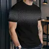 Camiseta Casual Masculina de Manga Curta, Cor Listrada, Impressão Digital 3D, Tamanho Grande, Comércio Exterior Transfronteiriço, Europeia e Americana, Confortável e Solta