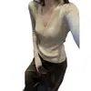 Top de punto extremadamente elegante con cuello en V y corte ajustado para mujer, nuevo suéter de manga larga para otoño 2025, top atmosférico