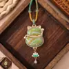 Novo Colar de Brocal Chinês Estilo Nacional Tecido Song Brocado Tons Verdes Retro Hanfu Qipao Estilo Longo Versátil Colar de Tecido Song Brocado