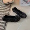 Sapatos Femininos Loafers Estilo Chanel Retrô Francês 2026 Bico Fino Salto Baixo Laço Solado Macio Sapatilhas Estilo Bolinhas