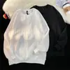 Sudadera de punto gofre de peso pesado para hombre, primavera/otoño, moda urbana de tendencia, corte holgado, camiseta de manga larga, negra