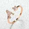 Anillo con Letra de Oro Rosa Nuevo de Amazon Transfronterizo Anillo Abierto con Diamante Blanco Joyería de Mano Anillo Único Personalizado Venta al por Mayor