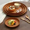 Bandeja de Madera con Veta Estilo Japonés Bandeja de Plástico para Té Redonda para Hogar Portavasos de Agua Taza de Té Bandeja para Hotel Restaurante Plato de Cena Plato de Frutas