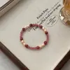 Pulsera de Cristal de Fresa Perla en Polvo Natural Lujo Ligero Exquisita Dulce Pulsera Apilada Pulsera de Diseño de Nicho de Gama Alta para Mujer