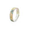Anillo Floral de Esmalte de Plata Pura 999 para Mujer, Anillo Ajustable Estilo Chino Vintage Pintado en Oro, Regalo para el Cumpleaños de la Novia