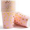 Set de Fiesta de Cumpleaños con Lunares Rosas y Estampado Dorado Platos Desechables de Papel, Servilletas, Vasos de Papel, Platos de Cena, Mantel Dorado, Oro Rosa
