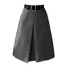 Falda plisada de lana para mujer 2026 nueva falda midi línea A de otoño e invierno, sofisticada falda midi de lana gris oscuro de 5 puntos