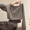 Sudadera de manga larga con hombros caídos, cuello diagonal estilo americano, estampado de letras, conjunto de dos piezas para primavera y otoño con top de tirantes