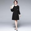 Entrada francesa Luxo 2023 Inverno Novo Slim-fit Elegante Elegante Malha Costura Vestido Base De Veludo