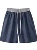 Calças Casuais de Linho Sintético Finas de Verão para Homens com Design de Cós Contrastante, Shorts Esportivos Soltos Respiráveis de Secagem Rápida