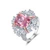 Anel Feminino S925 Prata Esterlina Rosa Eletrodepositado Separação de Cores Totalmente Cravejado de Diamantes High-end Riqueza Mulher e Senhora Festa Moda Joias de Luxo