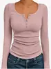 Amazon Moda Feminina Manga Longa Outono 2025 Slim Fit Gola Henley Costurado Moda Básica Camiseta