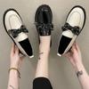 Zapatos Planos de Suela Gruesa Uniforme Jk Estudiante Zapatos Pequeños de Cuero para Mujer Estilo Británico 2025 Nuevo Estilo Coreano Versátiles Zapatos con Lazo de Moda