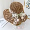 Sombrero de Paja Tulipán con Encaje de Lazo Francés para Mujer Estilo Verano Resort Playa Protección Solar Sombrero de Paja