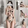 Aliexpress Europeu e Americano Lingerie Erótica Sexy com Recortes em Renda Transparente com Padrão de Linhas Meia-Calça Suspensa Costas Abertas Bondage