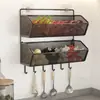 Estante de almacenamiento de pared para cocina, no requiere perforación, multifuncional, para almacenar cebollas, jengibre y ajo, estante colgante de doble capa, estante para verduras y especias