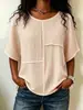 2026 Amazon Europeo y Americano Sitio Independiente Transfronterizo Verano Nuevo Manga Media Tela Arrugada Patchwork Top Camiseta Casual Ropa para Mujer