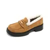 Weiwei Girl 75-103 Mocasines de Suela Gruesa Forrados de Lana para Mujer Zapatos de Algodón Peludos Cálidos de Invierno Zapatos de Piel Pequeños de Una Pierna