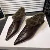 Zapatos de tacón de cuña estilo francés con punta, Mary Janes forrados de pelo, de boca profunda, para mujer, nueva colección de invierno 2026, elegantes y cálidos, zapatitos de piel