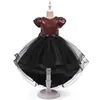Vestido de Gala Transfronterizo para Niñas con Mangas Cortas, Patchwork de Lentejuelas, Falda Abullonada de Tul Negro, Vestido de Noche para Interpretación de Piano