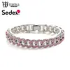 Pulseira Popular Feminina Rosa Corrente Cubana Full Diamond Liga Hip-Hop Estilo Feminino High-End 7 Polegadas do Aliexpress
