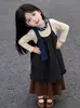 Conjunto de Ropa Estilo Mori para Niñas 2026 Primavera y Otoño Nuevo de Moda Estilo Coreano Conjunto de Vestido Chaleco de Lunares en Capas y Falda