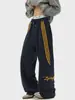 Pantalones Deportivos Rayados Americanos para Hombre 2025 Primavera y Otoño Nuevos High Street Holgados Caída Rectos Pierna Ancha Casual Largos