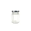 Venta al por mayor de fábrica botella hexagonal transparente de vidrio para miel multi-especificación botella vacía de miel y mermelada frasco hexagonal para alimentos Botella para pepinillos
