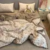 Nuevo Juego de Ropa de Cama Cómodo de Algodón Acolchado con Bordado, con Funda de Edredón, Sábana Plana y Sábana Ajustable - Juego de Cuatro Piezas