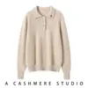 Nuevo Estilo Otoño e Invierno 2026 Suéter de Punto 100% Cachemir con Cuello Polo de Manga Larga para Mujer, Suave Suéter de Cachemir con Escote Bordado