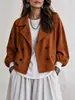 Jaqueta curta feminina vintage de camurça sintética com lapela dupla, estilo casual, para e-commerce transfronteiriço da Amazon europeia e americana
