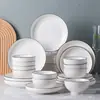 Louças Domésticas com Linha Preta em Cor Subglace, Tigelas de Cerâmica para Presente, Pratos, Colheres, Conjunto de Cerâmica para Mesa, Cerâmica de Jingdezhen