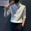 Camisa de manga corta plisada de seda helada de alta gama para hombre, nueva de verano 2026, elegante camisa de negocios ajustada de cinco pulgadas