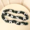 Conjunto de Decoração de Natal, Laço de Natal, Verde Escuro com Bordas Brancas, Palha Branca, Guirlanda de Videira de Natal Venda por Atacado