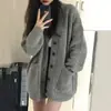 Otoño e Invierno Nuevo Estilo Academia Estilo Coreano Suelto Perezoso Cuello en V Combinable Bolsillo Color Sólido Cárdigan Tejido Abrigo Suéter Mujer