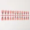 Venta Caliente Transfronteriza Europeas y Americanas Estampado de Leopardo Blanco Francés 3D Estéreo Incrustaciones de Pedrería Rectangular Portátiles Uñas Falsas Parches para Uñas Venta al por Mayor