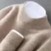 Suéter 100% lana pura para hombre, cuello semi-alto, jersey de negocios engrosado, suéter base de punto suelto de manga larga, cachemir
