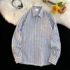 Camisa de Manga Larga Retro de Rayas Verticales Estilo Japonés para Hombre, Marca de Moda Urbana, Holgada, Estilo Hong Kong, Casual, Chaqueta Camisera para Pareja