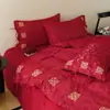 Juego de ropa de cama de alta gama de 100S de cuatro piezas para boda, diseño nuevo, sábana roja, colcha nueva para habitación de bodas, funda de edredón para boda y ropa de cama