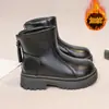 Botas tipo Martin para niños de 6 a 12 años, botines de estilo británico para niños, estilo otoño e invierno, forradas de felpa, cálidas, de cuero, con suela suave, antideslizantes