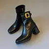 Botines Cortos de Tacón Alto Cuadrados Retro para Mujer, Nuevo Estilo Otoño e Invierno 2026, Botas Delgadas de Tacón Grueso de Lujo Ligero, Botas Delgadas Versátiles de Superficie Suave