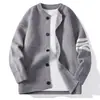 Jaqueta cardigã, suéter de tricô, suéter masculino de alta qualidade com quatro listras para outono e inverno, estilo old money, atacado transfronteiriço de comércio exterior