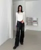 Três cores disponíveis: Calça Jeans Wide-Leg Nova Estilo Vintage Primavera/Verão 2026 com Rebite Lateral, Pregas e Botão de Pressão