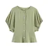 Al por mayor 2026 Primavera Nuevo Estilo Europeo y Americano Camisa de Manga Corta con Mangas Abullonadas Verdes para Mujer 82949
