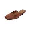 Sandálias Mule Quadradas de Couro Genuíno 2026 Estilo Francês com Salto Triângulo Baixo de Cetim para Mulheres, Novo Modelo de Verão