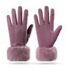 Luvas de Veludo Alemão para Meninas Outono e Inverno, Luvas para Ciclismo ao Ar Livre, Forradas com Lã, Espessadas, Quentes, à Prova de Frio, à Prova de Vento, Luvas com Pontas dos Dedos