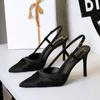 312-2 Zapatos de Tacón Alto de Lujo Europeos y Americanos para Banquetes, Tacones de Aguja, Moños Poco Profundos, Correas Traseras Caladas, Zapatos de Tacón Súper Alto