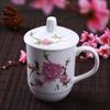 Taza de cerámica para conferencias, hotel, posada, taza de té para oficina, taza mediana, taza de té blanca pura con tapa, logotipo al por mayor