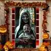 Nueva cubierta de puerta de Halloween sangrienta de terror transfronteriza decoración festiva tela de fondo arreglo del festival de fantasmas cortina de puerta de poliéster tela colgante bandera